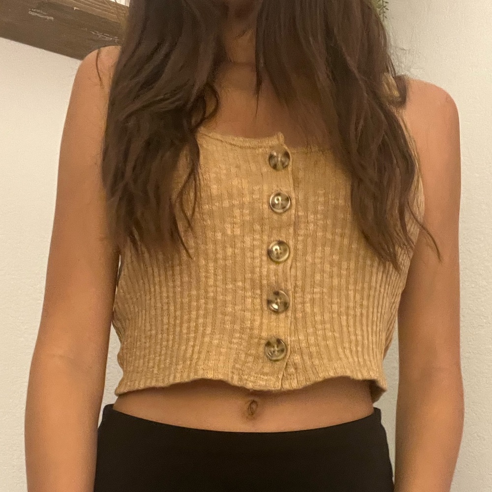 Golden Yellow Cropped Tank with Buttons